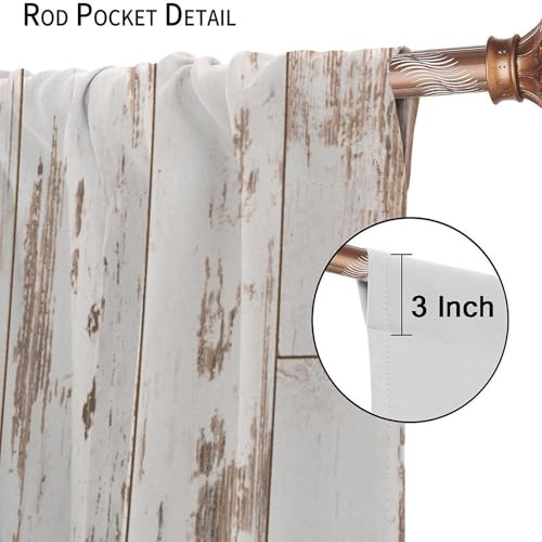 Rustic Curtains Farmhouse White Wooden Board Pattern Blackout Print Rod Pocket Window Drapes for Bedroom Living Room 42x54in - color: Rustic-1, size: 21"W x 54"L (Pack of 2)