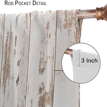 Rustic Curtains Farmhouse White Wooden Board Pattern Blackout Print Rod Pocket Window Drapes for Bedroom Living Room 42x63in - color: Rustic-1, size: 21"W x 63"L (Pack of 2)