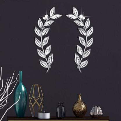 Knitgrip 2 Pcs Silver Metal Leaf Wall Decor Modern Minimalist Leaf Wall Art Bling Home Decoration Classic Hanging Tree Branch Wall Sculptures for Home Living Room Bedroom Bathroom