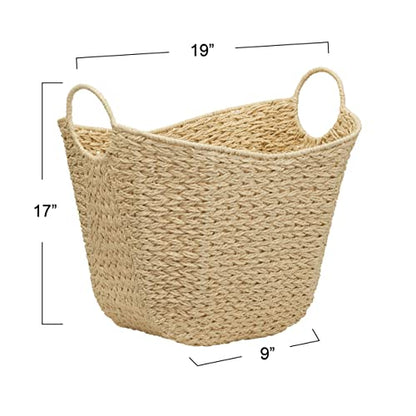 Household Essentials Cream Paper Rope Basket with Handles, Natural Woven Storage Basket - color: White Paper Rope