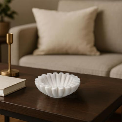 SWADESHI BLESSINGS Handcrafted Marble Ruffle Bowl for Home Decor, 7" - size: 7 Inches