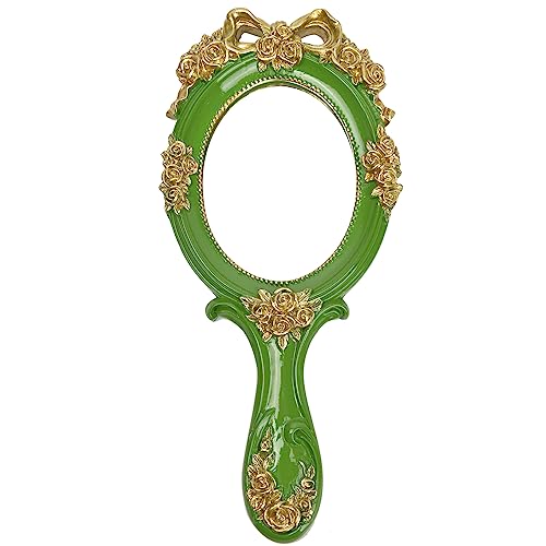 Vintage Princess Hand Held Mirror - Antique Handle Makeup Mirrors, Green - color: Green