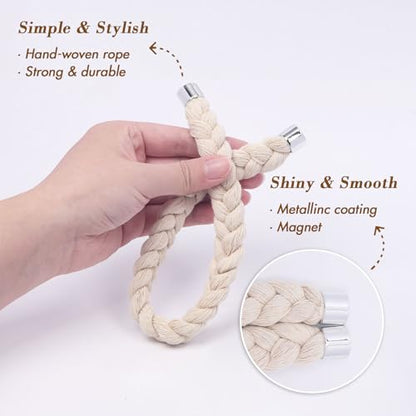 NICEEC 2 Pack Natural Cotton Rope Magnetic Curtain Tiebacks Elegant Twisted Braid Style Drape Tie Backs Soft Hand-Woven Rope Curtain Holdbacks for Home & Office Window Draperies (Beige-01) - color: Beige-01, size: 2 Pack