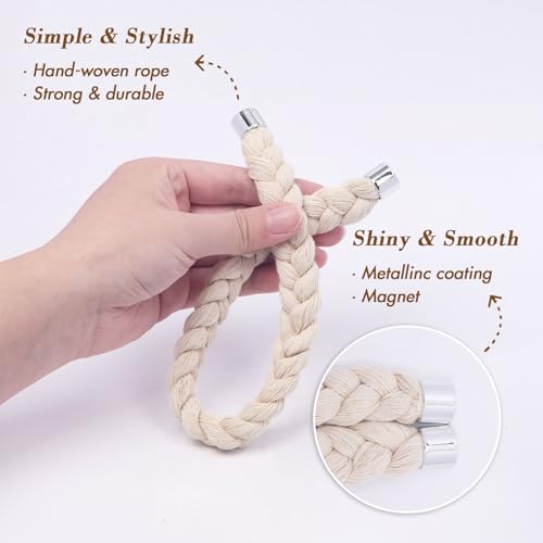 NICEEC 4 Pack Natural Cotton Rope Magnetic Curtain Tiebacks Elegant Twisted Braid Style Drape Tie Backs Soft Hand-Woven Rope Curtain Holdbacks for Home & Office Window Draperies (Beige-01) - color: Beige-01, size: 4 Pack