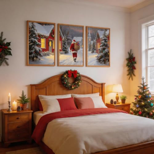 Aurlan 3 Pcs Santa Is Coming To Town Framed Wall Art 24x36 Inch - color: Santa Claus is Coming to Town, size: 24"L x 36"W