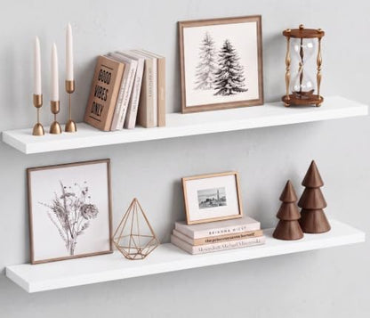 White Floating Shelves 48 inch Long, Large Wall Shelf for Living Room - color: White, size: 48 x 8 Inch