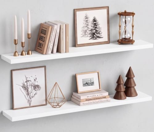 White Floating Shelves 48 inch Long, Large Wall Shelf for Living Room - color: White, size: 48 x 8 Inch