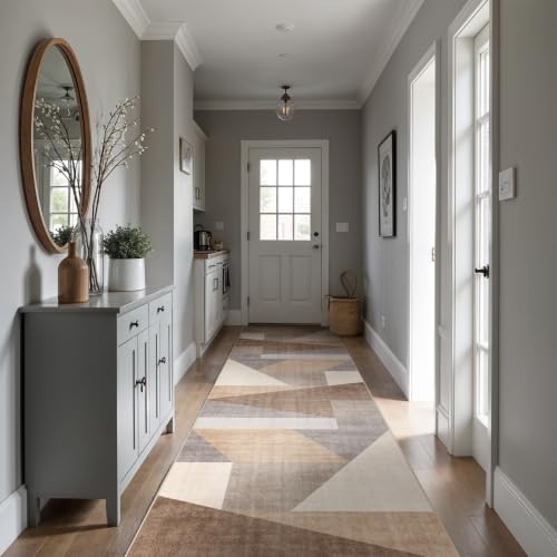 3x12 Washable Geometric Runner Rug - Non-Slip Modern Hallway Rugs Tan Beige - color: Tan Beige, size: 3' x 12' (Rectangular)
