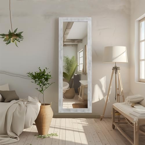 MELOMOIR Farmhouse Full Length Mirror Wood Frame 64"x21", Weathering White - color: Weathering White, size: 64"L x 21"W
