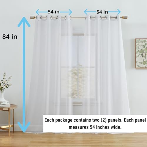 HLC.ME Semi Sheer Grommet Window Curtains, 2 Panels, 54x84 Inch, White - color: White, size: 54"W x 84"L (Pack of 2)