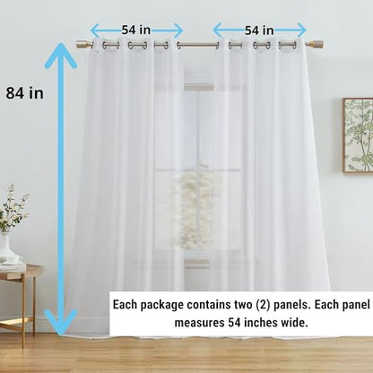HLC.ME Semi Sheer Grommet Window Curtains, 2 Panels, 54x84 Inch, White - color: White, size: 54"W x 84"L (Pack of 2)