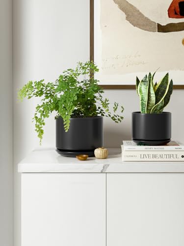 LE TAUCI Ceramic Pots for Plants, 4.3+5.3+6.8 Inch, Set of 3, Black - color: Black, size: 4.3"+5.3"+6.8"