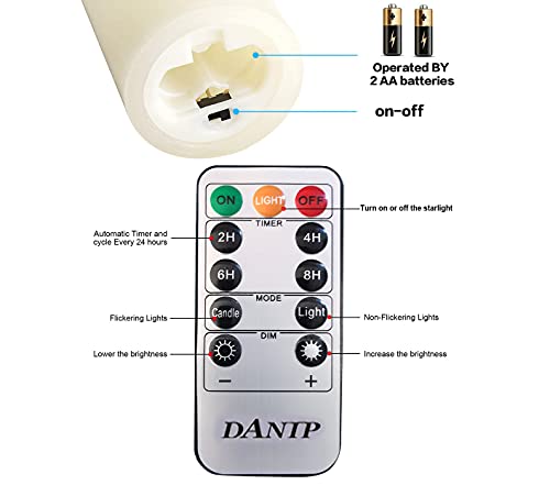 danip LED flameless Candle, with Embedded Starlight String, 5-Piece LED Candle, with 10-Key Remote Control, 24-Hour Timer Function, Dancing Flame, Real Wax, Battery-Powered. (Ivory White) - color: WhiteC#1*5