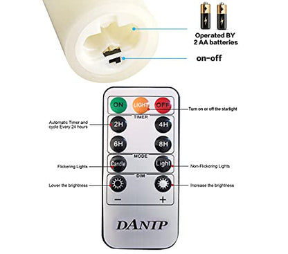 danip LED flameless Candle, with Embedded Starlight String, 5-Piece LED Candle, with 10-Key Remote Control, 24-Hour Timer Function, Dancing Flame, Real Wax, Battery-Powered. (Ivory White) - color: WhiteC#1*5