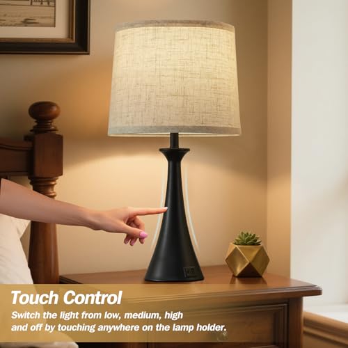 Touch Table Lamps Set of 2, 21" Bedside Lamps with USB C+A, Black - color: Black 2pcs