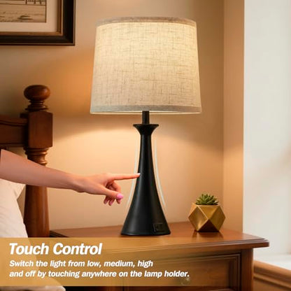 Touch Table Lamps Set of 2, 21" Bedside Lamps with USB C+A, Black - color: Black 2pcs