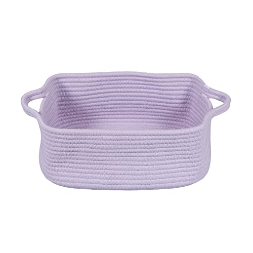 XUANGUO Medium Woven Cotton Rope Storage Basket with Handles, Light Purple - color: light purple