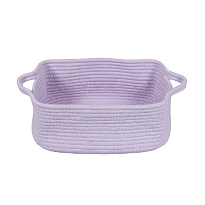 XUANGUO Medium Woven Cotton Rope Storage Basket with Handles, Light Purple - color: light purple