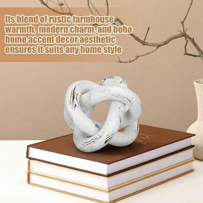 Yalikop 3 Link Wood Knot Decor Rustic Table Shelf Accents, Retro White - color: Retro White
