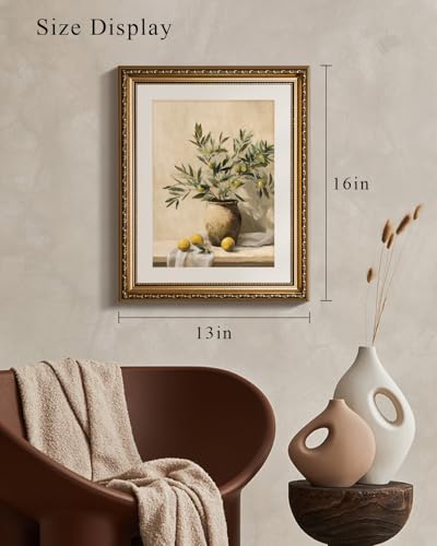 VIYYIEA Gold Framed Olive Branch Canvas Wall Art Mediterranean, 13×16 Inch - color: Olive Branch Still Life, size: 16"L x 13"W