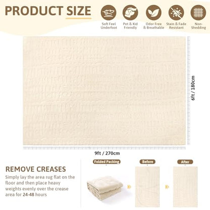 Yamaziot Washable 6x9 Area Rugs for Living Room Textured Non Slip Rug,Beige - color: Beige, size: 6' x 9' (Rectangular)