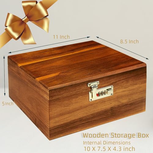 Large Wood Box Decorative Acacia Wooden Storage Box with Combination Lock With Adjustable Divider Wooden Keepsake Box with Hinged Lid Chest Stash Boxes Decorative Lockable Chest Box(Secret Grid) - style: Code Lock with partition