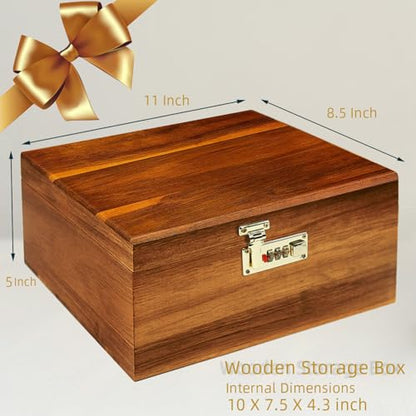 Large Wood Box Decorative Acacia Wooden Storage Box with Combination Lock With Adjustable Divider Wooden Keepsake Box with Hinged Lid Chest Stash Boxes Decorative Lockable Chest Box(Secret Grid) - style: Code Lock with partition