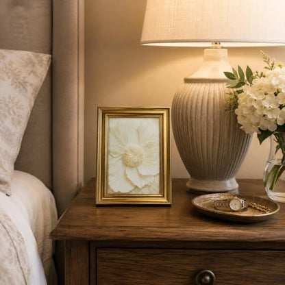 yByCute White Floral Wall Art, Gold-Tone Framed Canvas, 8 x 10 Inches