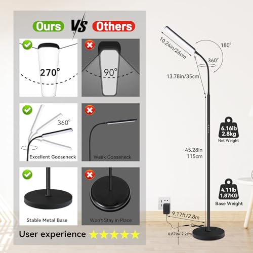 Dimunt LED Floor Lamp, Stepless Adjustable 3000K-6000K Colors, RGB - color: RGB-Black