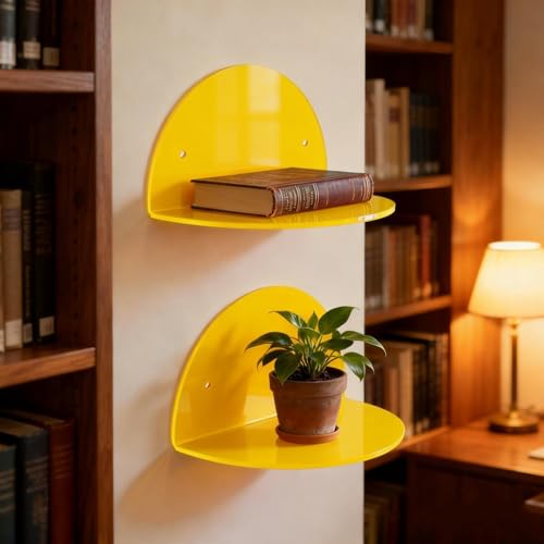 ROYALITA 2-Pack Small Acrylic Shelves Room Decor Floating Shelves, Yellow - color: Yellow