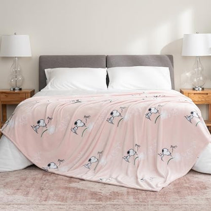 Berkshire Blanket Peanuts® VelvetLoft® Cute Character Snoopy Plush Blanket,Make A Wish Spring Pink,King 90 in x 108 in (Official Peanuts® Product) - color: Make a Wish Spring Pink, size: King (90 in x 108 in)
