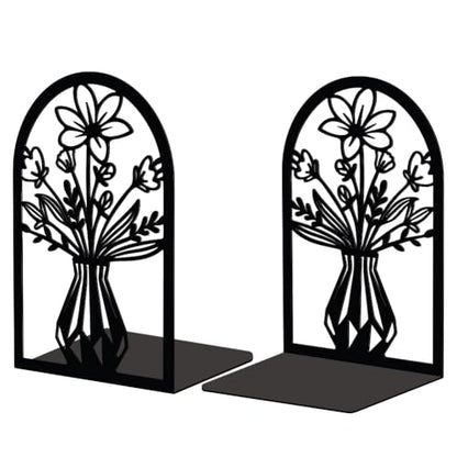 Peacoblue 5.3"x4.3"x7.9" Metal Bookends, Heavy Duty Book Ends for Shelves - color: Vase With Flowers