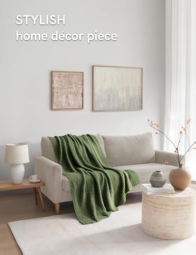 YnM Chunky Cotton Knit Throw Blanket, Cable Knit Throws for Bed Couch Sofa, Comfy & Relaxing, Decorative Piece for Farmhouse Modern Boho Rustic Scandinavian Chic Vibe, Pine Green 50x60 Inches - color: Pine Green - Medium Weight, size: Throw