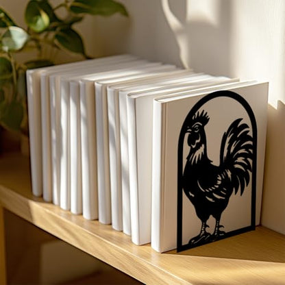 Peacoblue 5.3"x4.3"x7.9" Metal Bookends, Heavy Duty Book Ends for Shelves - style: Rooster