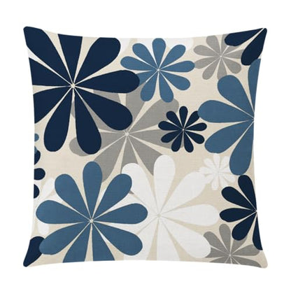 COMMINY Blue Beige Pillow Covers 16x16, Set of 6 Floral Throw Pillow Covers - color: Blue White Beige, size: 16" x 16" (Pack of 6)