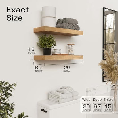 Natural Wood Floating Shelves for Wall 20 Inch Oak, Wooden Bathroom Shelf - color: Gold Oak, size: 20 Inch