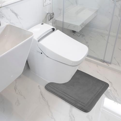 Grey Bathroom Rugs Memory Foam Bath Toilet Contour Mat Set 2 Piece - color: Grey, size: 17 in x 24 in and 20 in x 24 in