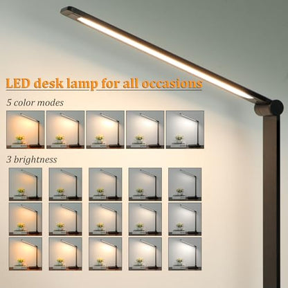 LED Desk Lamp with USB Ports,Touch Desk Lamps for Home Office with 5 Modes - color: Black