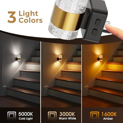 L LOHAS LED Night Lights Plug into Wall, Dusk-to-Dawn Sensor Night Light - color: Gold Ring-3CCT, size: 2 Pack