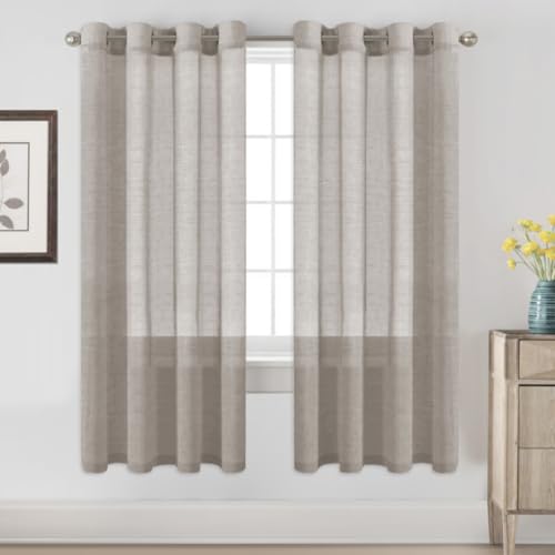 H.VERSAILTEX Taupe Linen Sheer Curtains 72" 2 Panels Grommet - color: Taupe, size: 52"W x 72"L (Pack of 2)