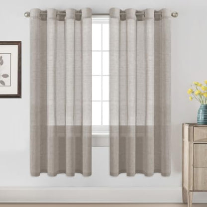H.VERSAILTEX Taupe Linen Sheer Curtains 72" 2 Panels Grommet - color: Taupe, size: 52"W x 72"L (Pack of 2)