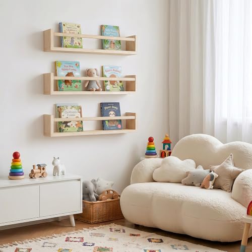 Fixwal Floating Nursery Book Shelves for Wall, 16.5 Inches, Set of 3 - color: Natural, size: 16.5inches