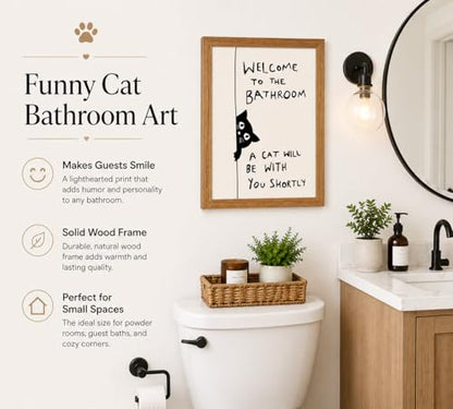 Framed Funny Cat Wall Art, Black White Animal Bathroom Painting, 12x16in - color: Black Cat, size: 12x16in