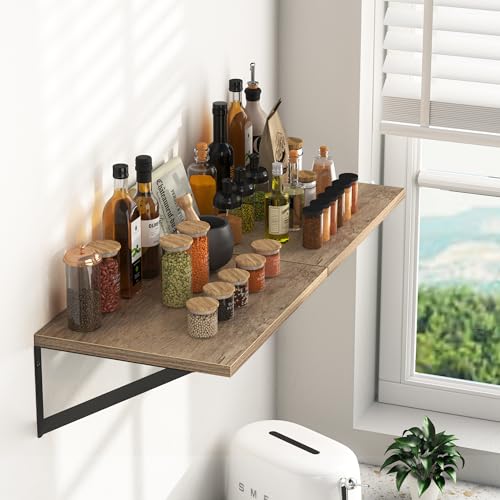 Heimlove 16W x 12D Deep Floating Shelves Set of 2 Grey - color: Grey With Black Metal Bracket, size: 16Wx12Dx5.8H
