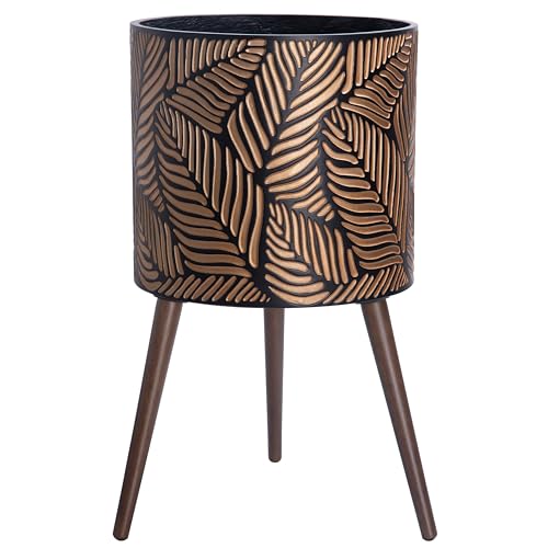 D'vine Dev 16 Inch Planter Pot with Wood Stand, Bronze/Grey, 88-L-E-6 - color: Bronze/Grey, size: XX-Large