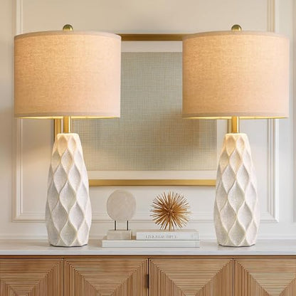 27.5" Ceramic Table Lamps for Living Room Bedroom Lamps Set of 2 Modern - color: White, size: Large - 27.5’‘