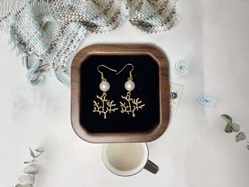 Wooden Jewelry Tray Small Trinket Dish with Velvet Surface Rings Earrings Dish Necklaces Bracelet Organizer Display Tray for Dresser Drawer Tabletop Birthday Gift(Square) - size: Square-Walnut