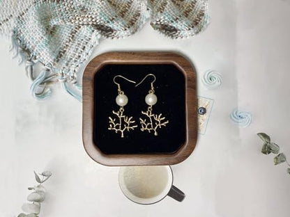 Wooden Jewelry Tray Small Trinket Dish with Velvet Surface Rings Earrings Dish Necklaces Bracelet Organizer Display Tray for Dresser Drawer Tabletop Birthday Gift(Square) - size: Square-Walnut