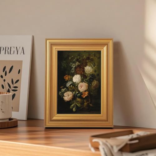 EJPFOGV Baroque Dark Background Floral Framed Canvas Wall Art 8x10 inches - color: Flowers, size: 10"L x 8"W