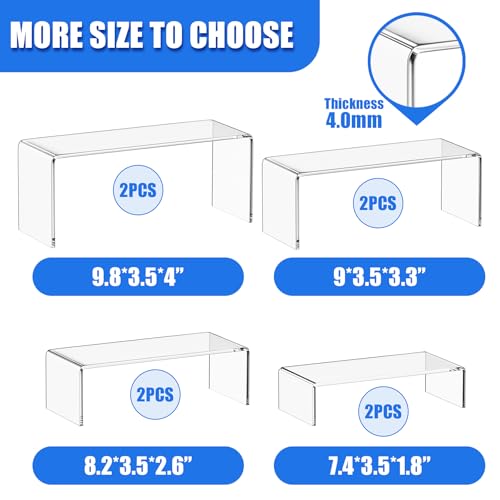 Acrylic Display Risers (7" L~9" L), 2 Sets Clear Tabletop Display Stand